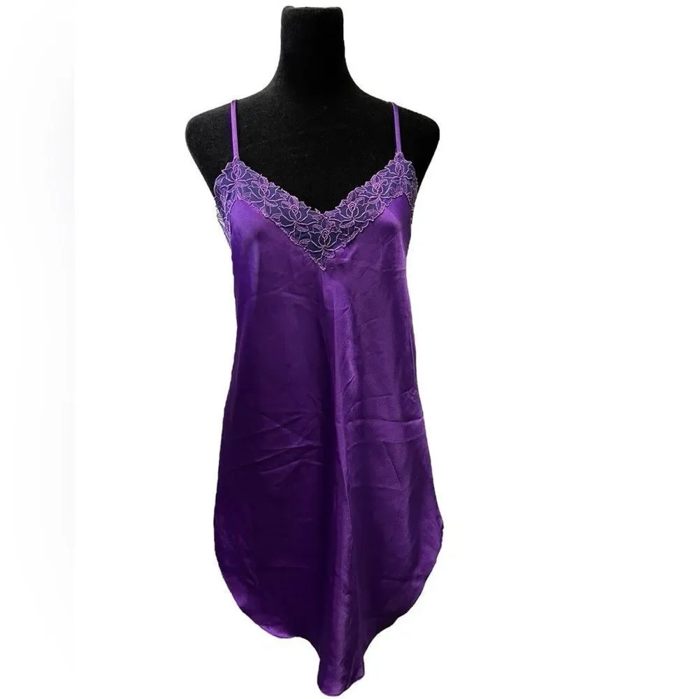 Vintage VS Gold Label Purple Embroidered Floral Lace Chemise Nightgown Slip - Picture 1 of 12